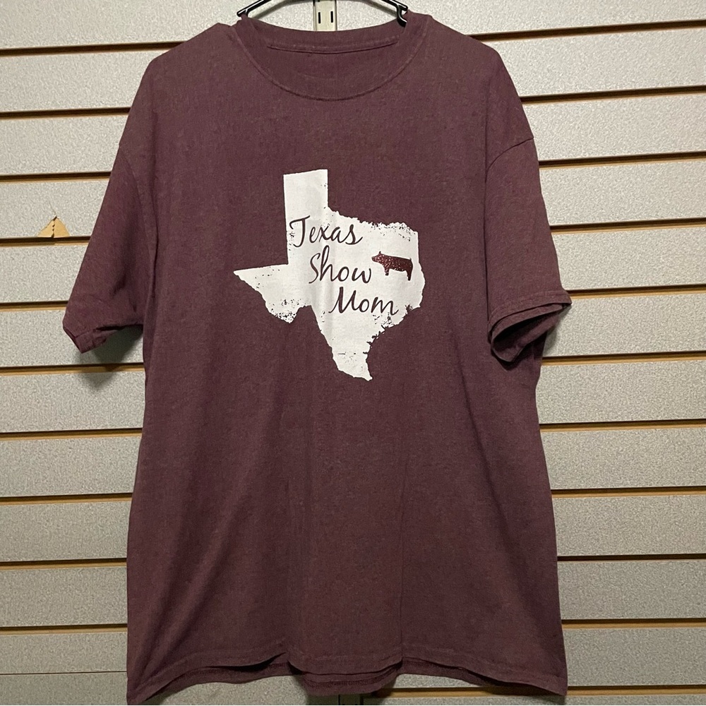 Women’s Heathered Maroon Texas Show Mom T-shirt Pig Swine XL Wear Your Cross Ada